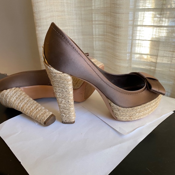 Louis Vuitton espadrille open toe platform brown satin pumps 38 heel clog Rivoli - Picture 12 of 12